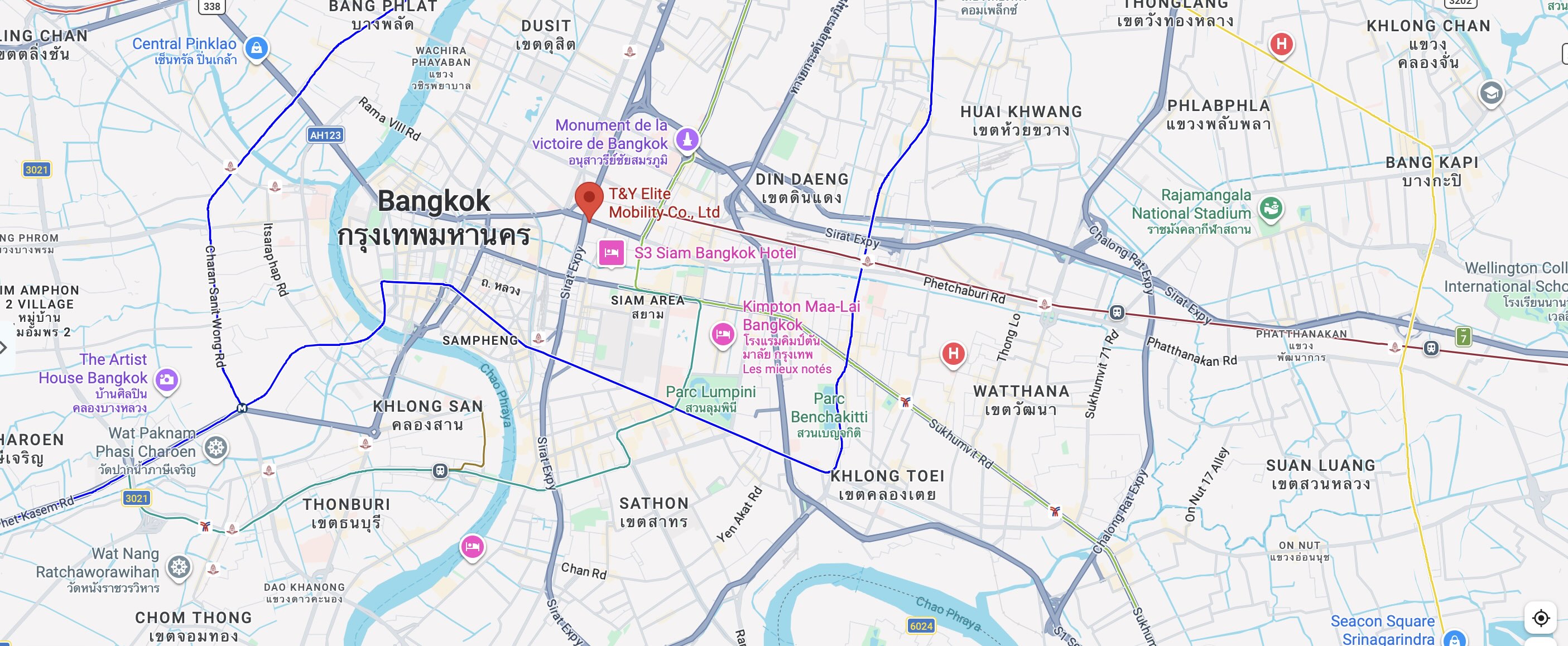 Map of T&Y Elite Mobility and nearby Bangkok hotels